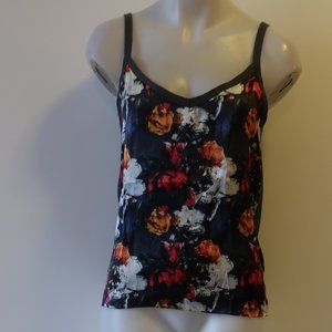 ROI BLACK GREY RED FLORAL SILK WOOL TANK TOP XS *
